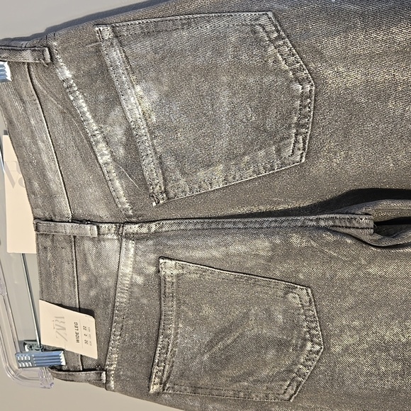 Zara Silver Metallic Mid-Rise Full Length Wide Leg Pants Size 0 - Picture 5 of 16